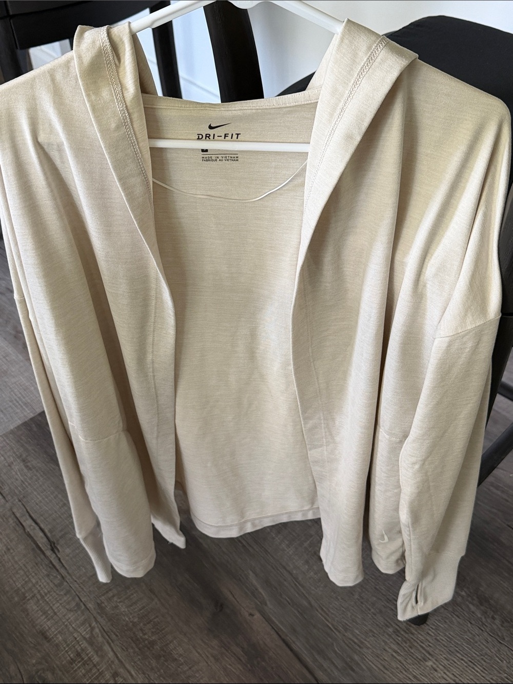 Nike Dri-FIT Hooded Open-Front Cardigan in Light Beige Small